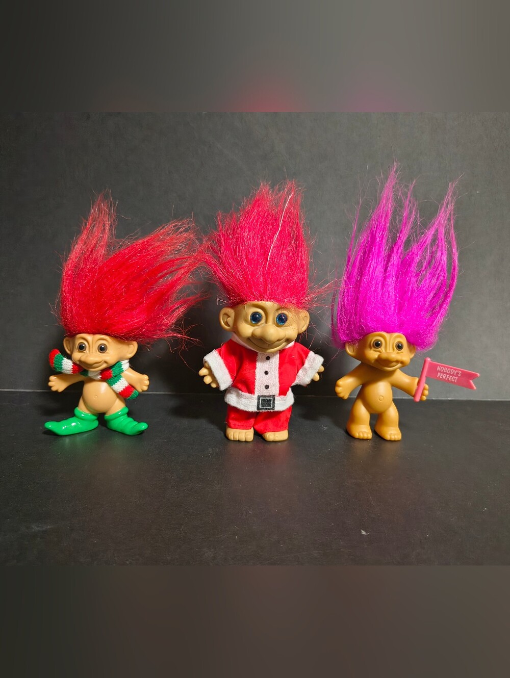 3 Vintage Troll Dolls Merry Little Troll Russ Santa Troll & Nobody's Perfect